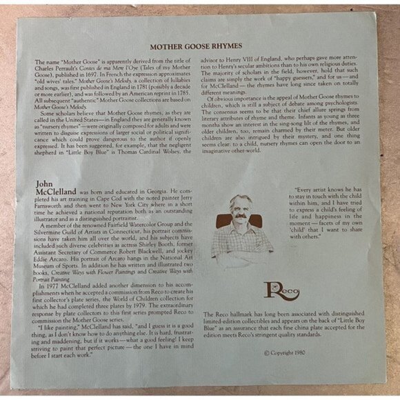 Little Boy Blue Collector Plate 1980 Mother Goose Series John McClellan Cert/Box - Picture 7 of 9